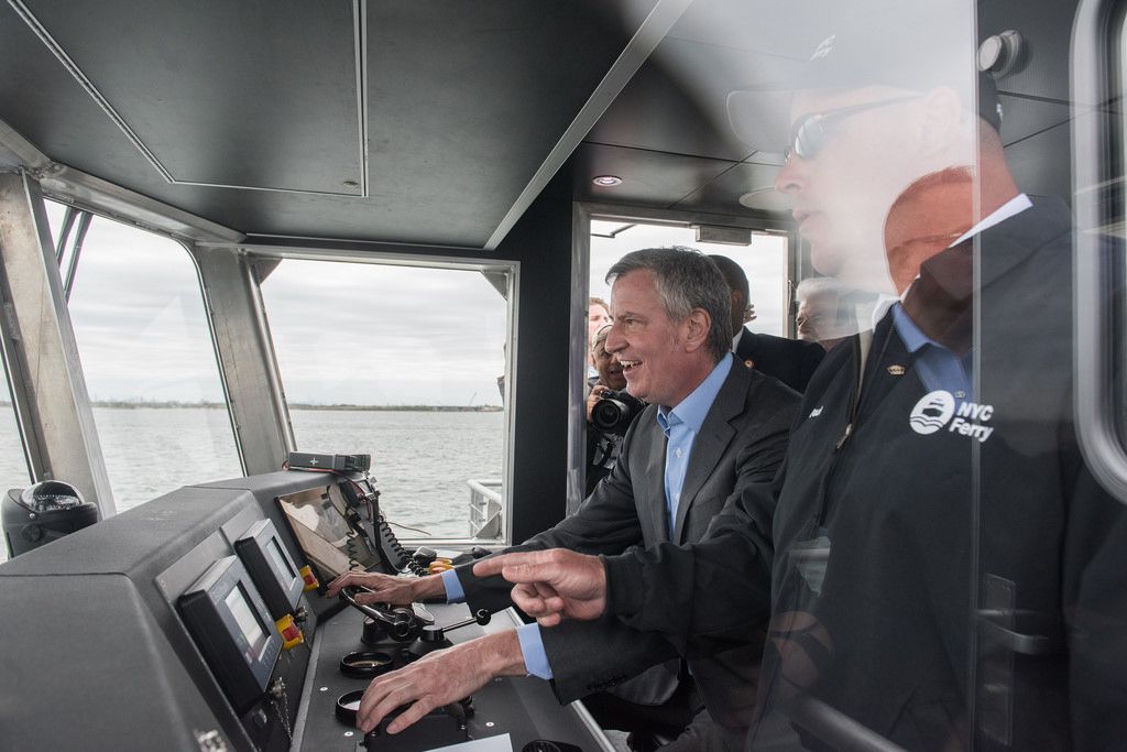Mayor Bill de Blasio on the Rockaway ferry's first ride yesterday, courtesy NYC Mayor's Office.